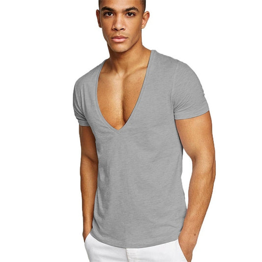 Baumwollmischung | figurbetonter Schnitt | tiefer V-Ausschnitt | Slim Fit | S–2XL-Grau-S-Luzern Mode