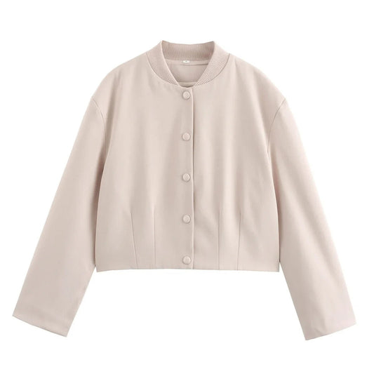 Leichtgewicht | Bomberjacke | Damen | Sommer | Stehkragen | Lässig | Schick-Beige-S-Luzern Mode