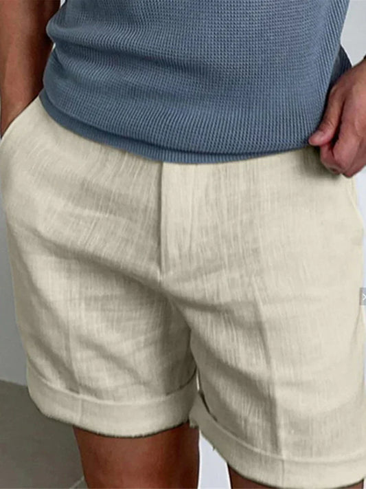 Sommer Shorts Herren | Leinen Baumwolle | Locker | Luftig | Atmungsaktiv | Strand-Khaki-S-Luzern Mode