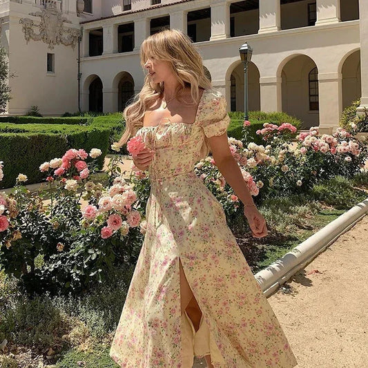 Sommerkleid Damen | Blumenprint | Puffärmel | Schnürung vorn | luftig | kurz-Luzern Mode
