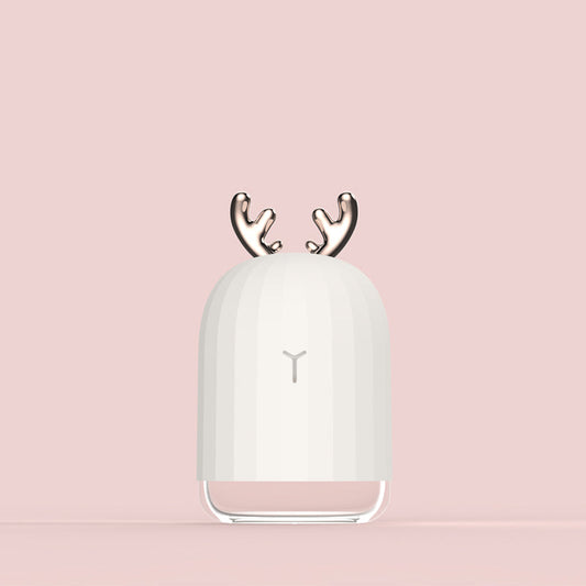 Weißer 220ML Ultraschall-Luftbefeuchter mit Geweih, Aroma-Diffuser für Zuhause, USB-Anschluss.