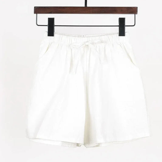Sommer Shorts Damen | Hohe Taille | Leinen Baumwolle | Sportlich | Luftig | Trendy-Weiß-S-Luzern Mode