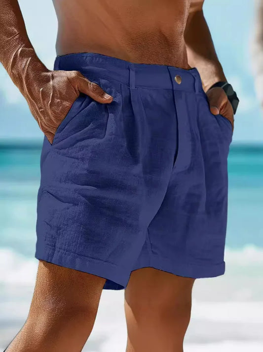 100 % Leinen | atmungsaktiv | Regular Fit | Seitentaschen | Shorts Herren S–3XL-Dunkelblau-S-Luzern Mode