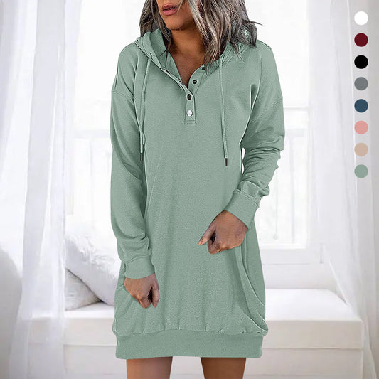 Damen Hoodie | Lang | Lockere Schnitt | Einfarbig | Minimalistisch-Luzern Mode