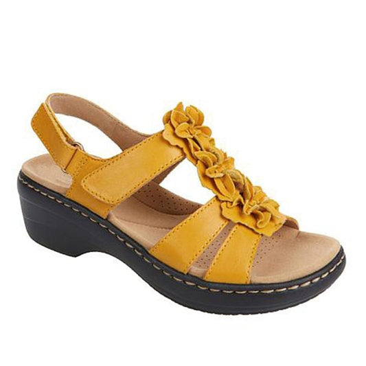 Orthopädische Sandalen Damen | Sommer | Bequem | Retro | Blumen | Keil-Gelb-35-Luzern Mode
