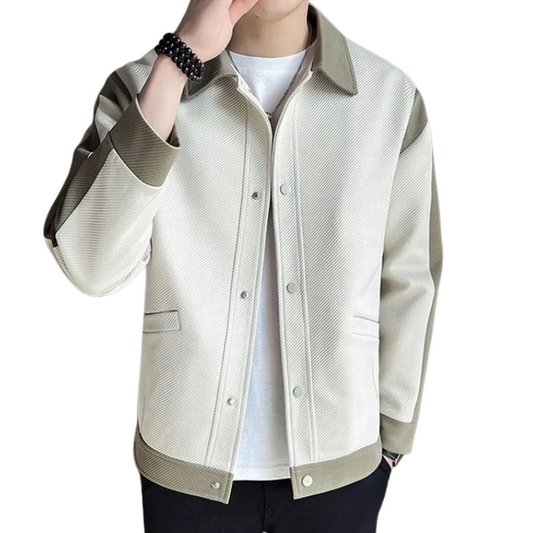 Herren Patchwork Jacke | Leicht | Druckknopfleiste | Umlegekragen-Beige-S-Luzern Mode