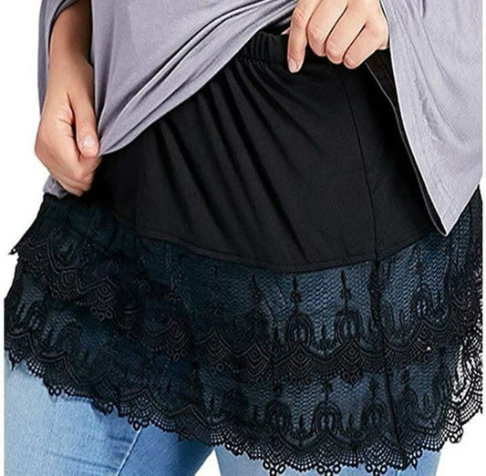 Damen Spitzenverlängerung, schwarz, elastisch, für Lagenlook, modisches Accessoire.