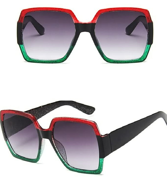 Quadratische Sonnenbrille, rot-grün, UV-Schutz, modisch, Unisex, Kunststoffrahmen.