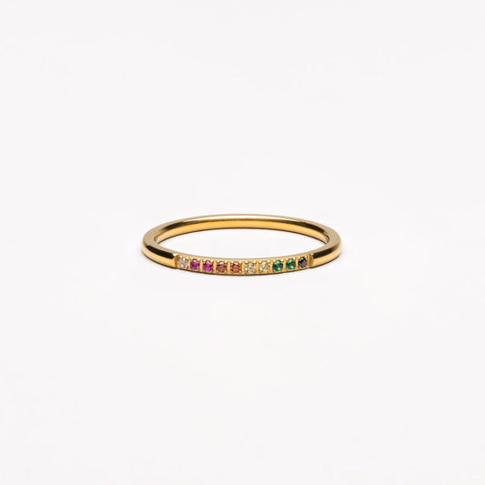 Goldener Ring mit Regenbogen-Edelsteinen, zierlich, modisch, Schmuck für Damen.