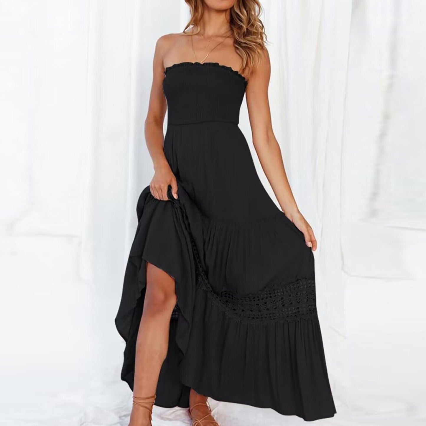 Trägerloses Maxikleid mit Spitzendetails – Isaline