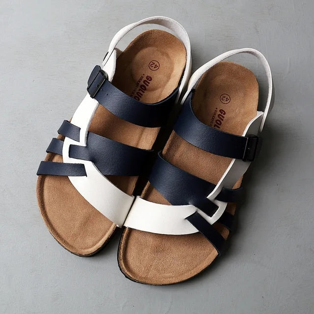 Herrensandalen Sommer | Ergonomisches Fußbett | Verstellbar | Rutschfest | Komfort-Schwarz-Weiß-37-Luzern Mode
