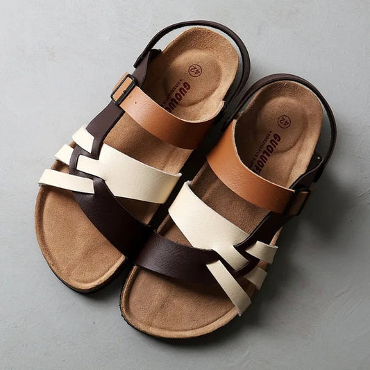 Herrensandalen Sommer | Ergonomisches Fußbett | Verstellbar | Rutschfest | Komfort-Weiß und Braun-37-Luzern Mode