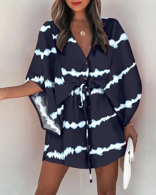 Sommerkleid Damen | V-Ausschnitt | Rüschen | Leicht | Urlaub | Boho Stil-B-S-Luzern Mode