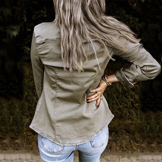 Damen Jeansjacke | Taschen | Baumwolle | Langarm | Knopfleiste -Luzern Mode
