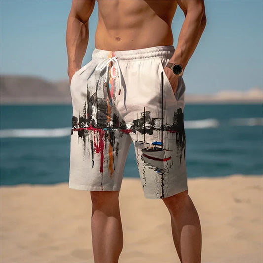 Herren Shorts Sommer | Baumwolle 3D Print | atmungsaktiv leicht | Strand Freizeit-Sommerstiefeletten bedruckt gemischt-S-Luzern Mode