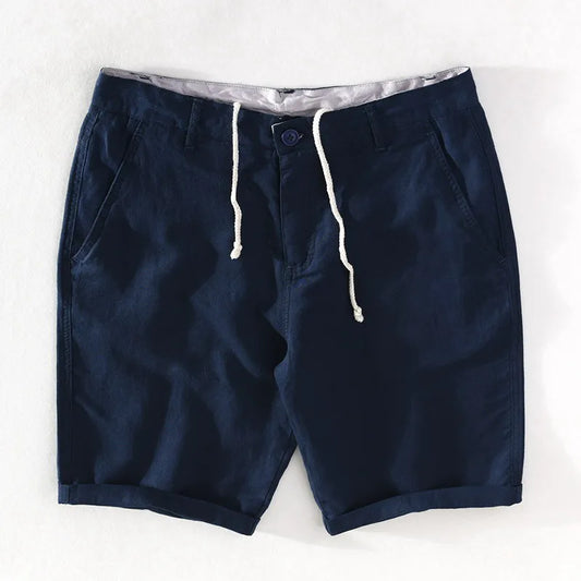 Herren Shorts Sommer | Baumwolle Leinen Mix | luftig bequem | Strand Freizeit Urlaub-Marineblau-S-Luzern Mode