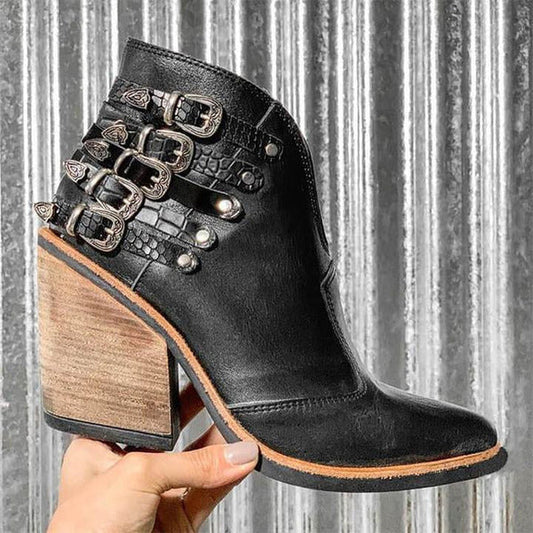 Damen Stiefeletten mit V-Ausschnitt und Schnalle – Léa