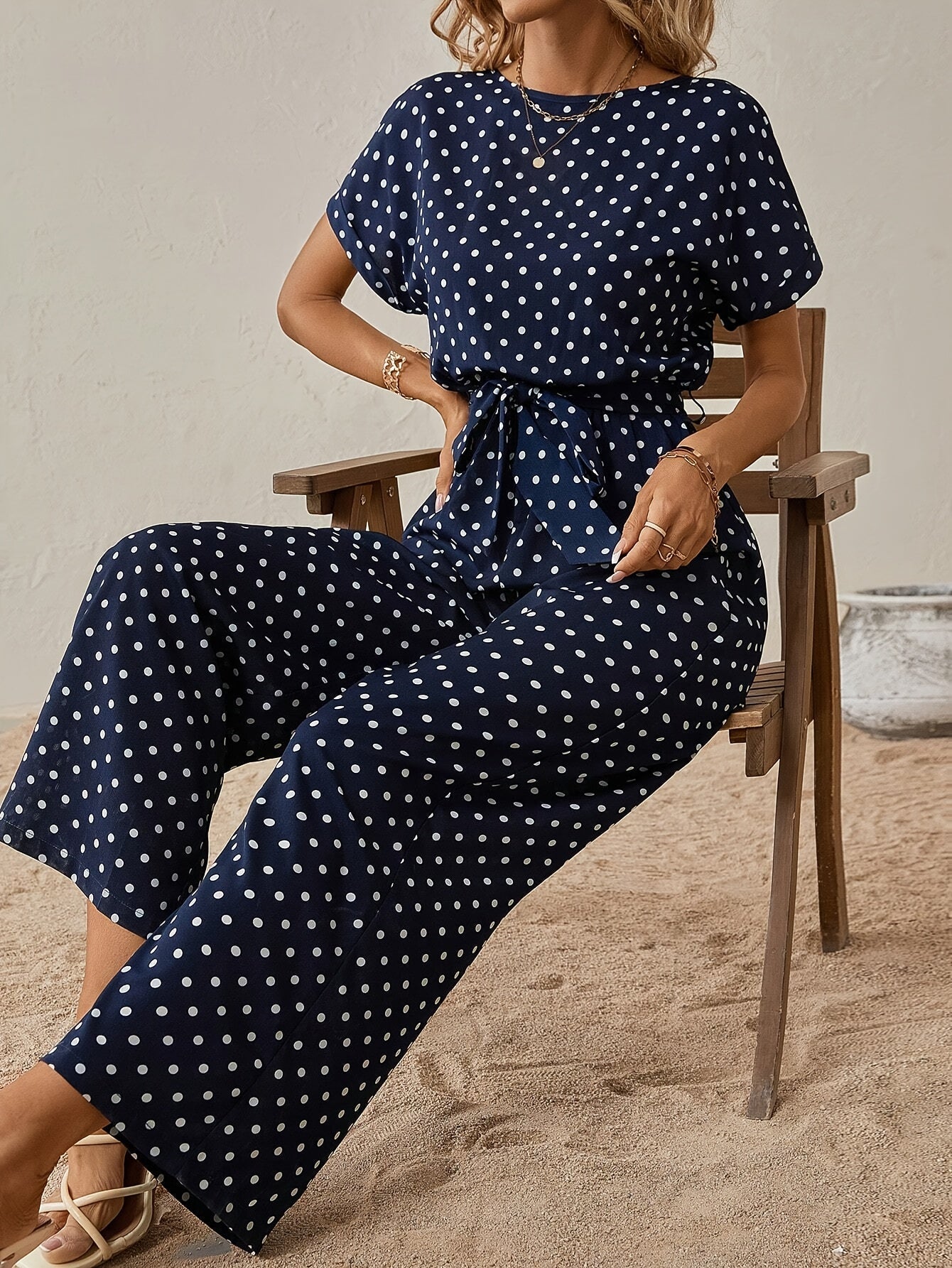 Damen Jumpsuit Punkte | Sommer Look | Luftig bequem | Casual für Alltag & Urlaub-Luzern Mode