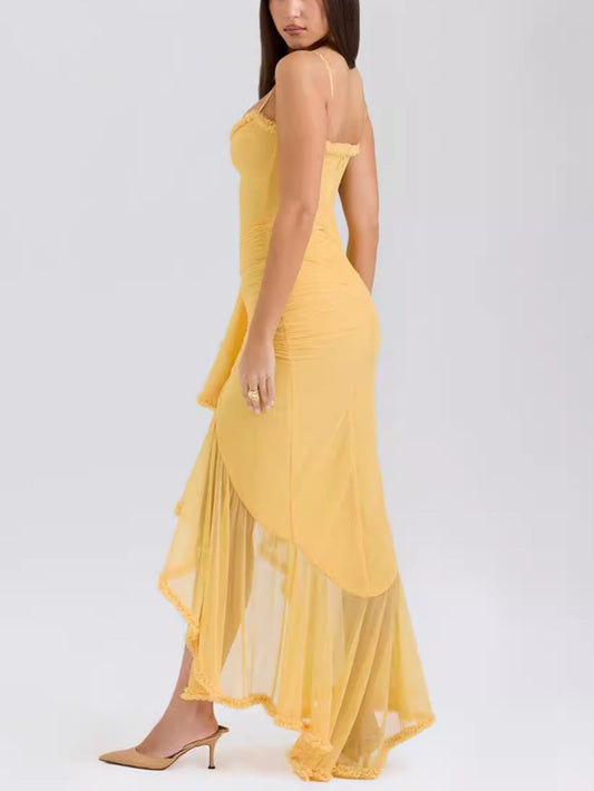 Maxi Sommerkleid Damen | Rüschen | Bequem | Figurfreundlich | Sommerfarben-Luzern Mode
