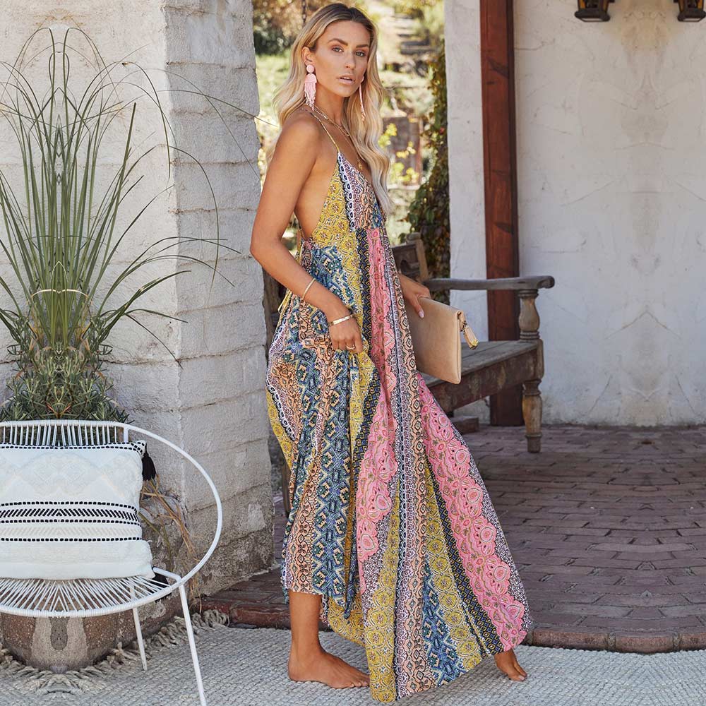 Trägerkleid Sommer | Tiefes Dekolleté | Lockerer Schnitt | Atmungsaktiv | Lang-Luzern Mode