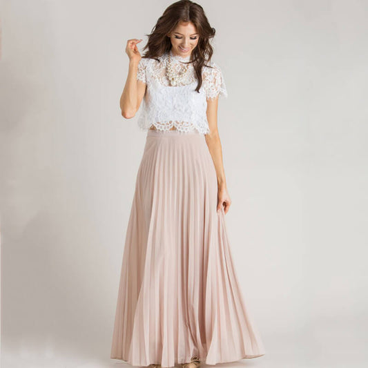 Plissiert | Maxilänge | hohe Taille | elastischer Bund | zweilagig | Chiffon | A-Linie-Luzern Mode
