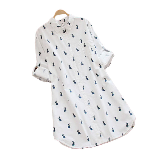 Hasenprint Shirtkleid Damen | Süß & bequem | Freizeit | Sommer | Knopfleiste-S-Luzern Mode