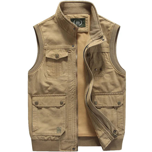 Herren Outdoor-Weste | Praktische Taschen | Reißverschluss | Ärmellos-Khaki-XS-Luzern Mode