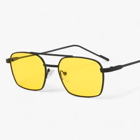 Unisex Sonnenbrille | Vintage Design | Metallrahmen | Rund | Schmal-Schwartz Gelb-Luzern Mode