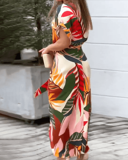 Sommer-Maxikleid mit Kragen und Raffung – Mirella