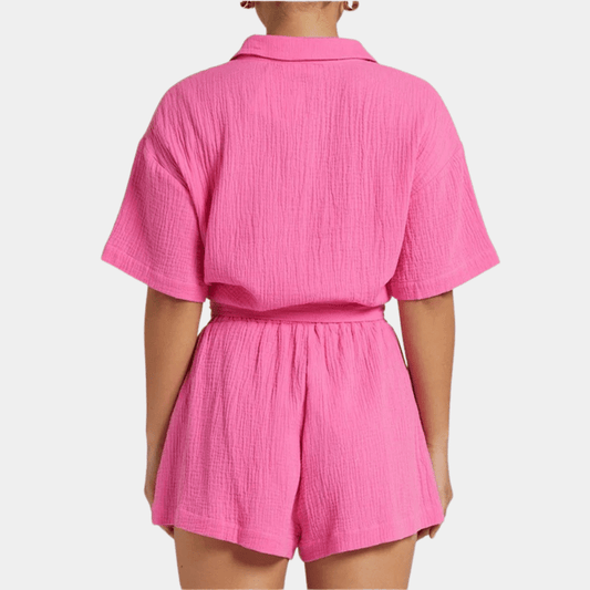 Sommer Set Damen | Hemd und Shorts | Luftig | Bequem | Zweiteilig | Freizeit-Luzern Mode