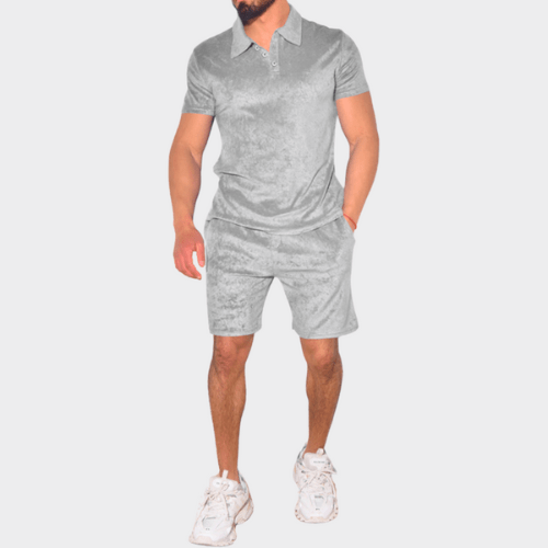 Herren Sommer Set | Zweiteilig | Slim Fit | Freizeitlook | Bequem | Pflegeleicht-Grau-M-Luzern Mode