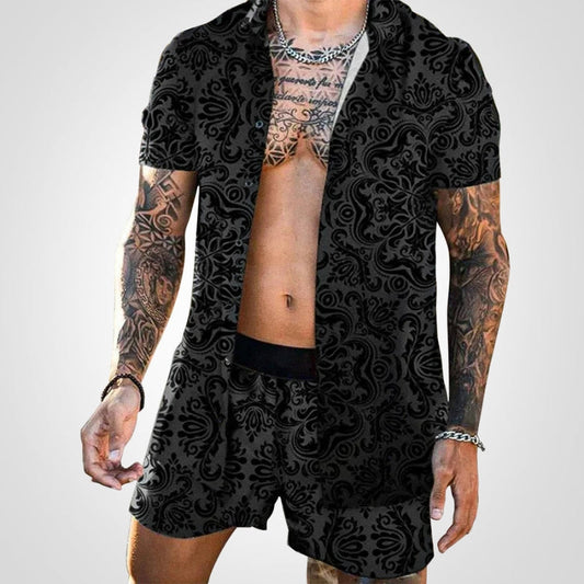 Zweiteiler Herren Sommer | Print Set Shirt Shorts | Bequem auffällig | Freizeit-B-S-Luzern Mode