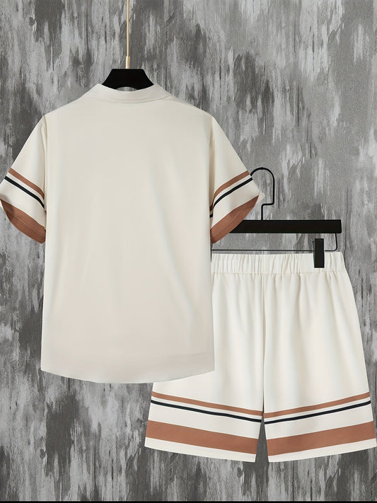 Kurzarmhemd mit Knopfleiste | gestreifte Shorts | leichtes Sommer Set Herren-Luzern Mode