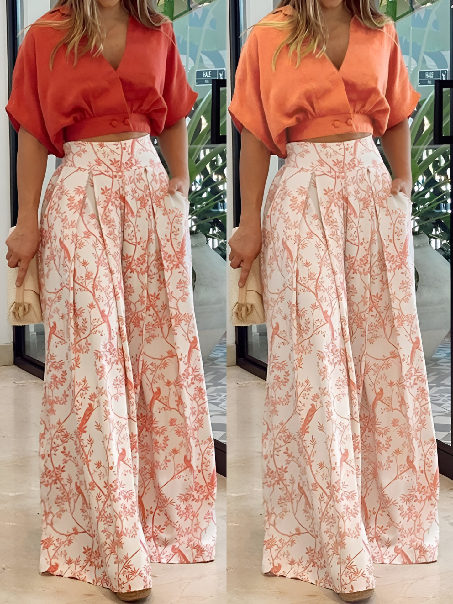 Damen Sommer-Set | Hose | Bluse | Print | Locker | Knopfleiste-Luzern Mode