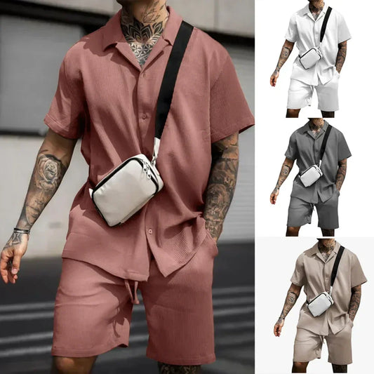Sommer Set Herren zweiteilig | Hemd Shorts | Atmungsaktiv bequem | Freizeit Look-Luzern Mode
