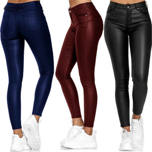 Leder-Stretchhose mit hohem Bund – Raffaela