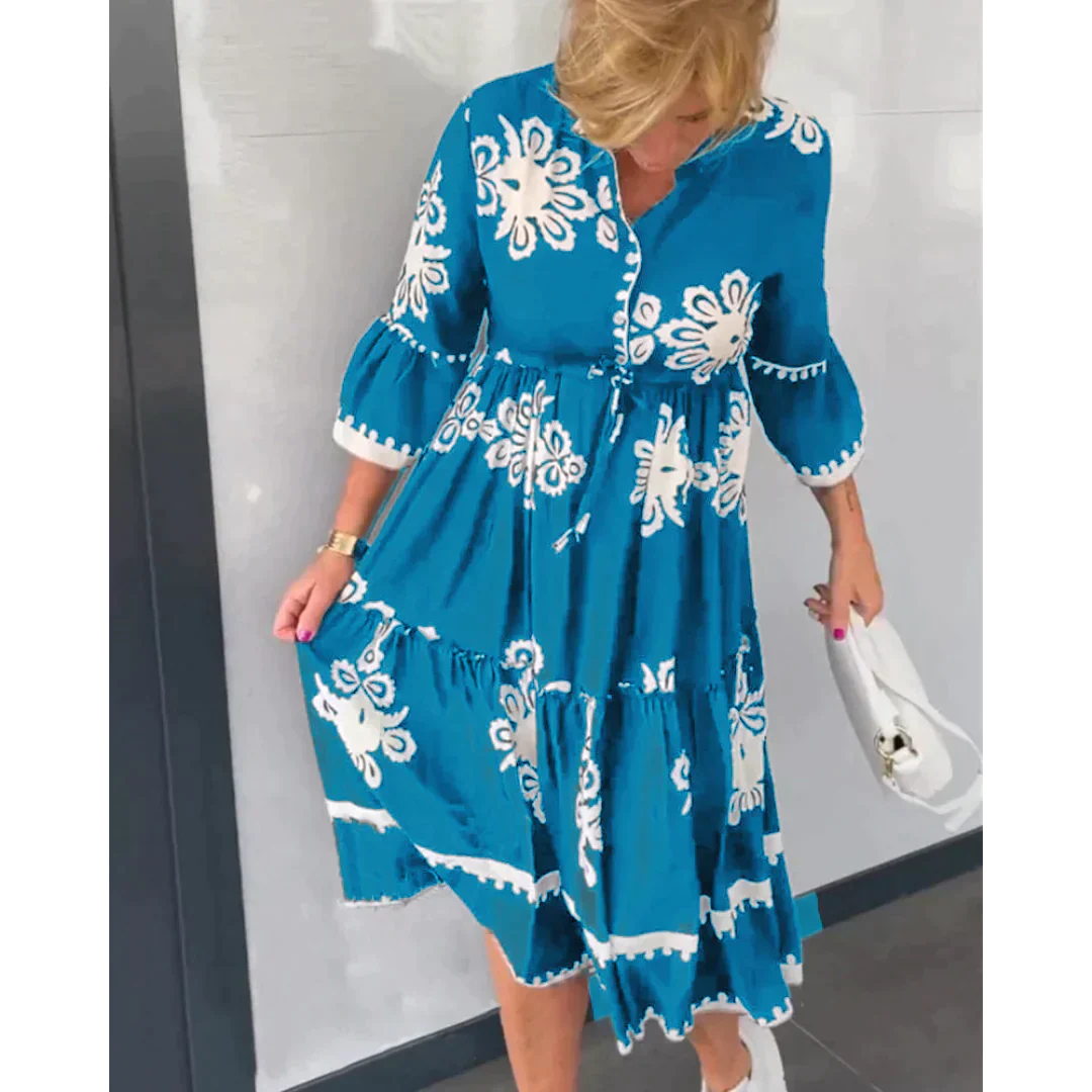 Modisches Kleid mit Blumenmuster und 3/4-Ärmeln – Elin