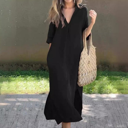 Sommerkleid mit V-Ausschnitt und Oberschenkelriemen – Soraya