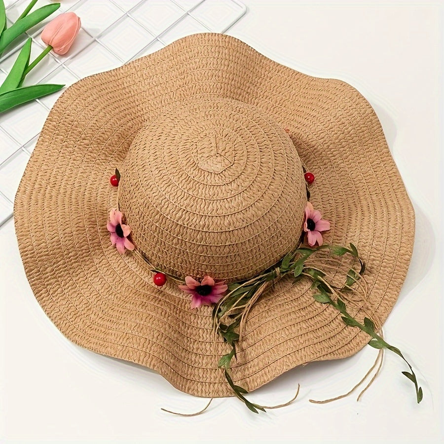 Damen-Sommerstrohhut mit Blumen- und Fruchtverzierung – Solène