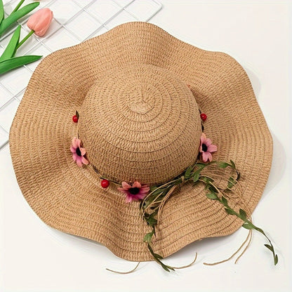 Damen-Sommerstrohhut mit Blumen- und Fruchtverzierung – Solène