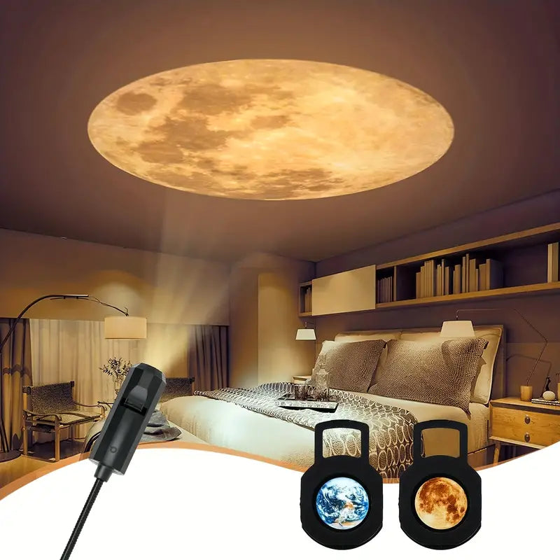 Projektorlampe Mondlicht Schlafzimmer, LED Nachtlicht, warmes Ambiente, dekorative Beleuchtung.
