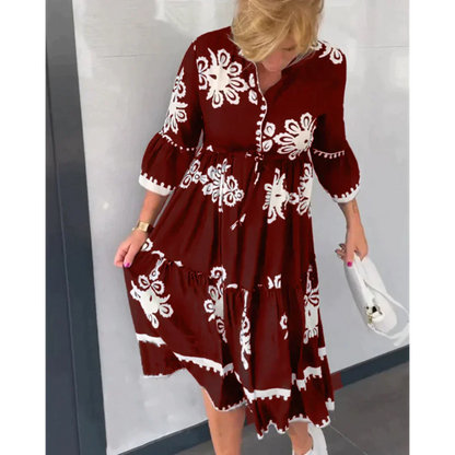 Modisches Kleid mit Blumenmuster und 3/4-Ärmeln – Elin