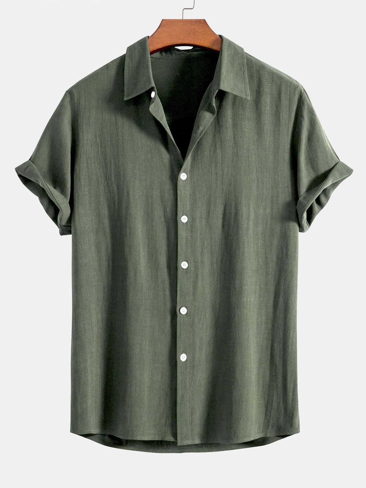 Men's Linen Blend Short Sleeve Button-Up Shirt, Relaxed Fit 5