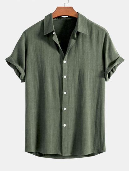 Men's Linen Blend Short Sleeve Button-Up Shirt, Relaxed Fit 5