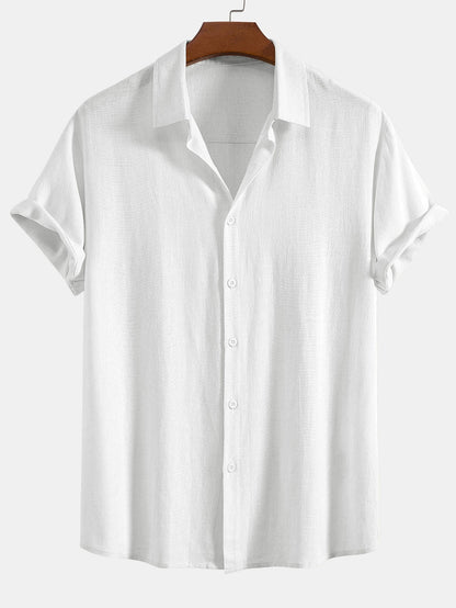 Men's Linen Blend Short Sleeve Button-Up Shirt, Relaxed Fit 6