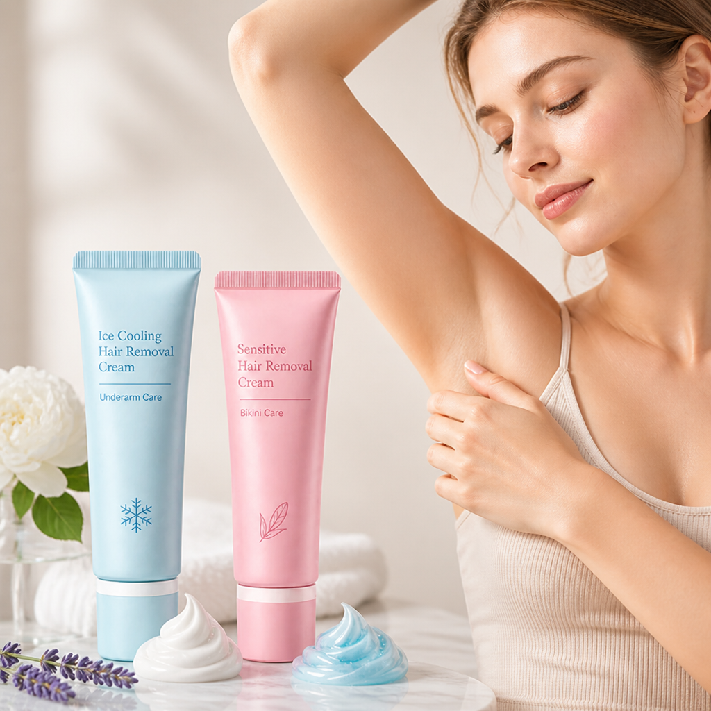 Dual-Action Hair Removal Cream for Sensitive Areas with Niacinamide and Cooling Ice Sensation 1