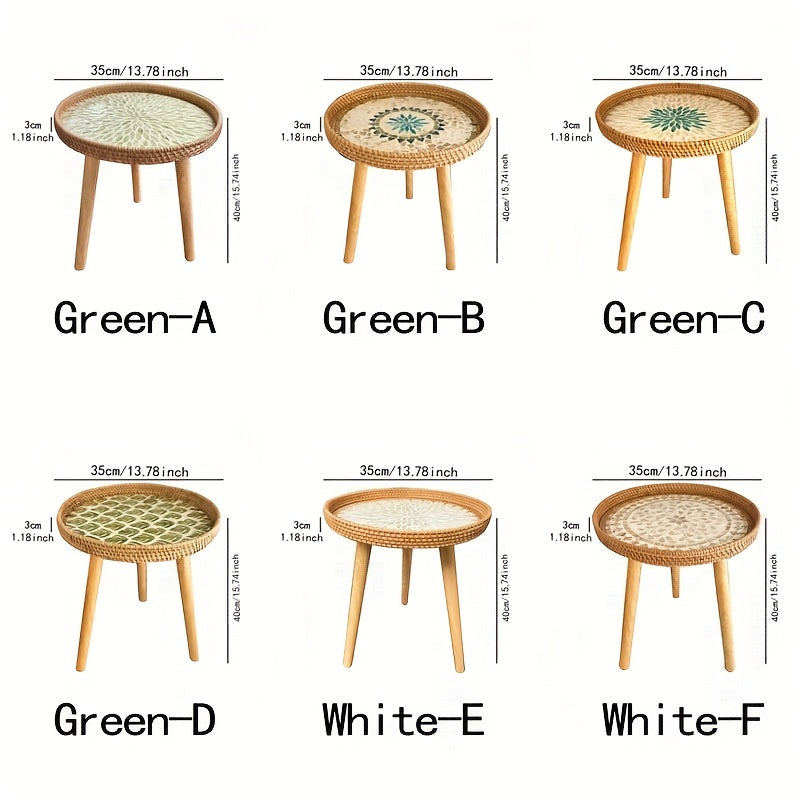 Sechser-Set runde Beistelltische, Holz, grün und weiß, 35cm, skandinavisches Design