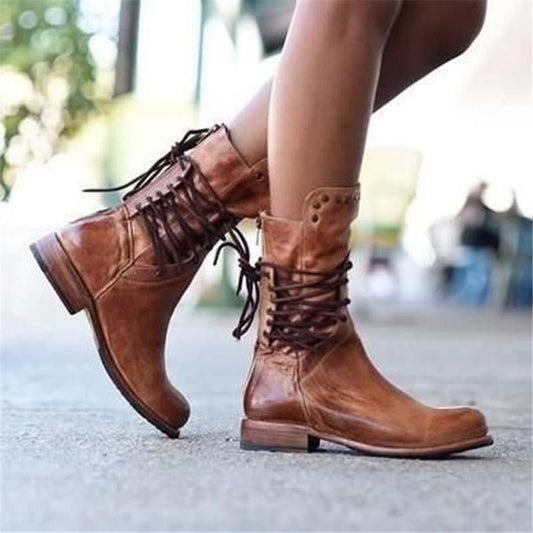 Braune Damen Leder Schnürstiefel – Freya
