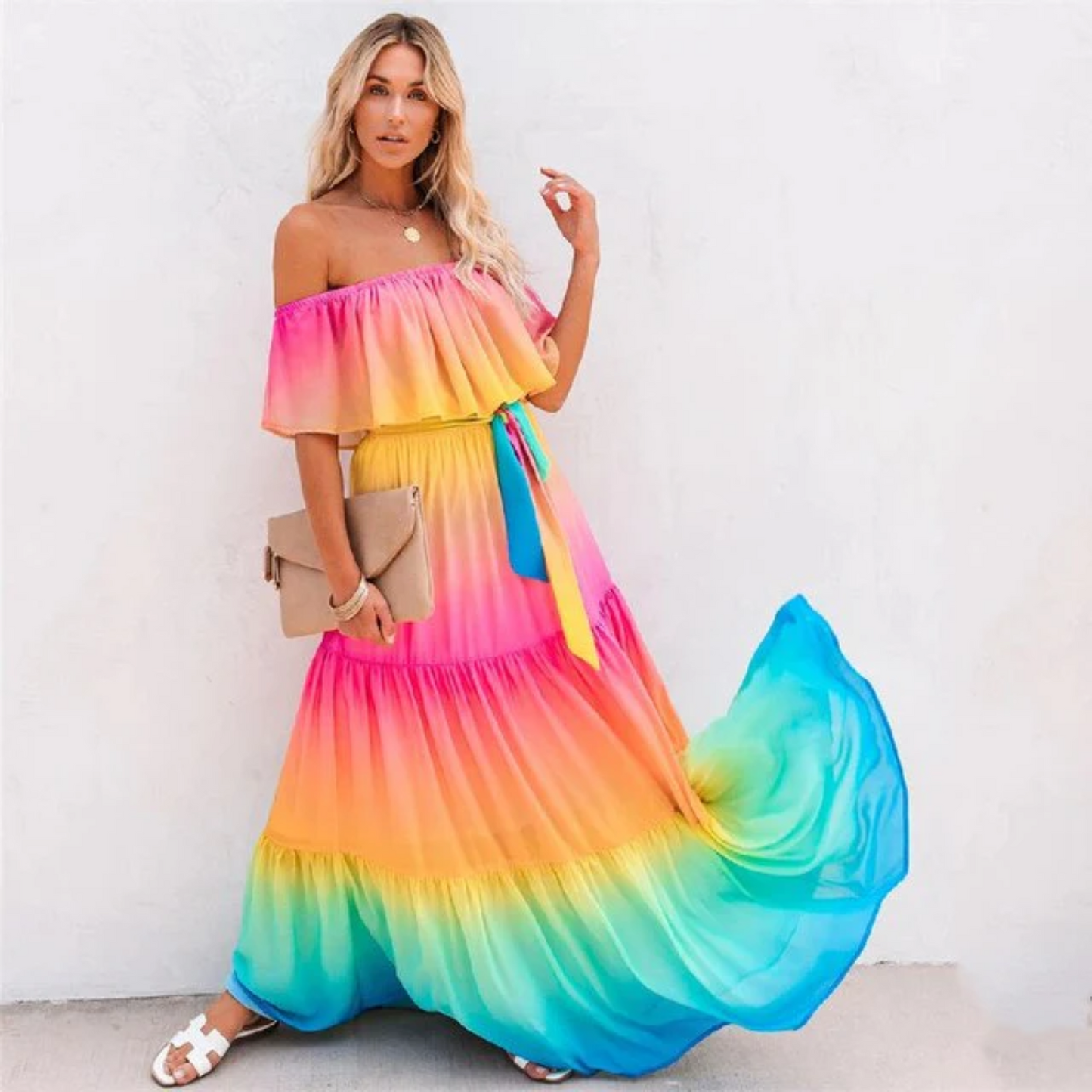Mehrfarbiges Sommerkleid mit figurbetontem Schnitt – Alisha