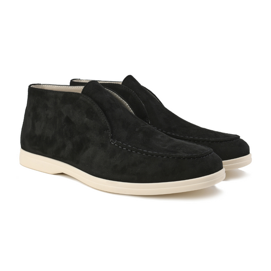 Schwarze Wildleder-Slipper für Herren, bequeme Freizeitschuhe, rutschfeste Sohle.